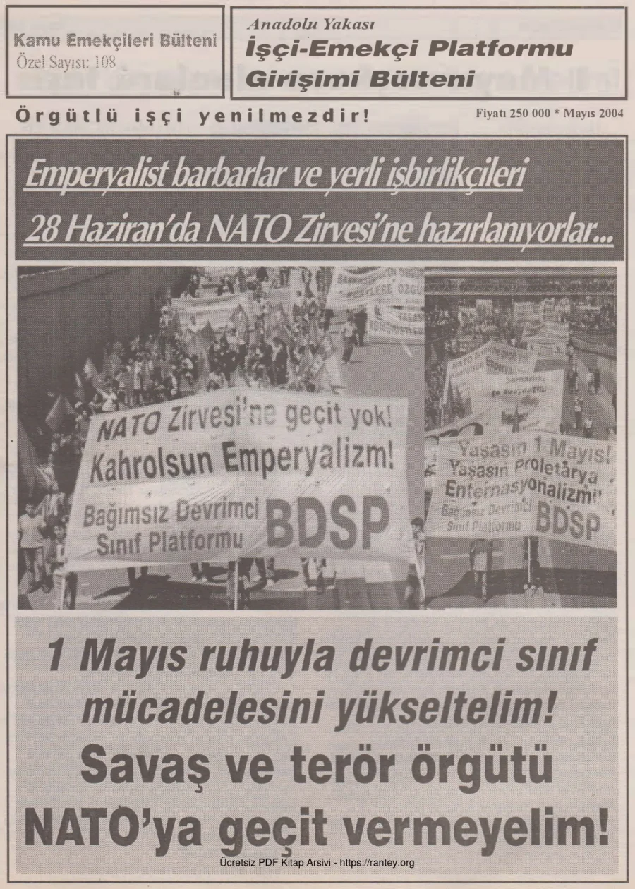 İşçi Emekçi Platformu Girişimi Bülteni Kamu Emekçileri Bülteni Özel Sayı 108 Mayıs 2004 kapak görseli