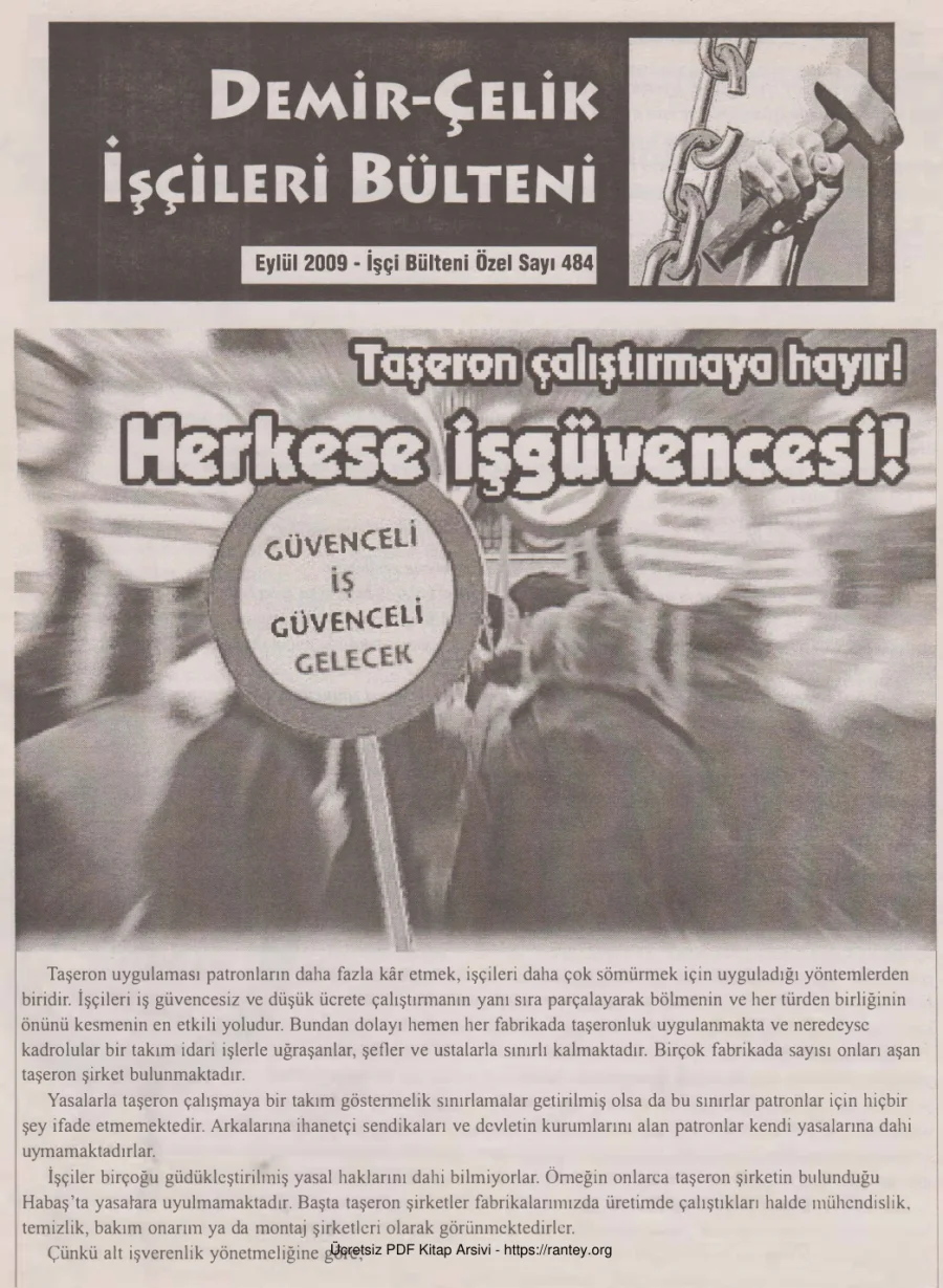 İşçileri Bülteni İşçi Bülteni Özel Sayı 484 Eylül 2009 kapak görseli