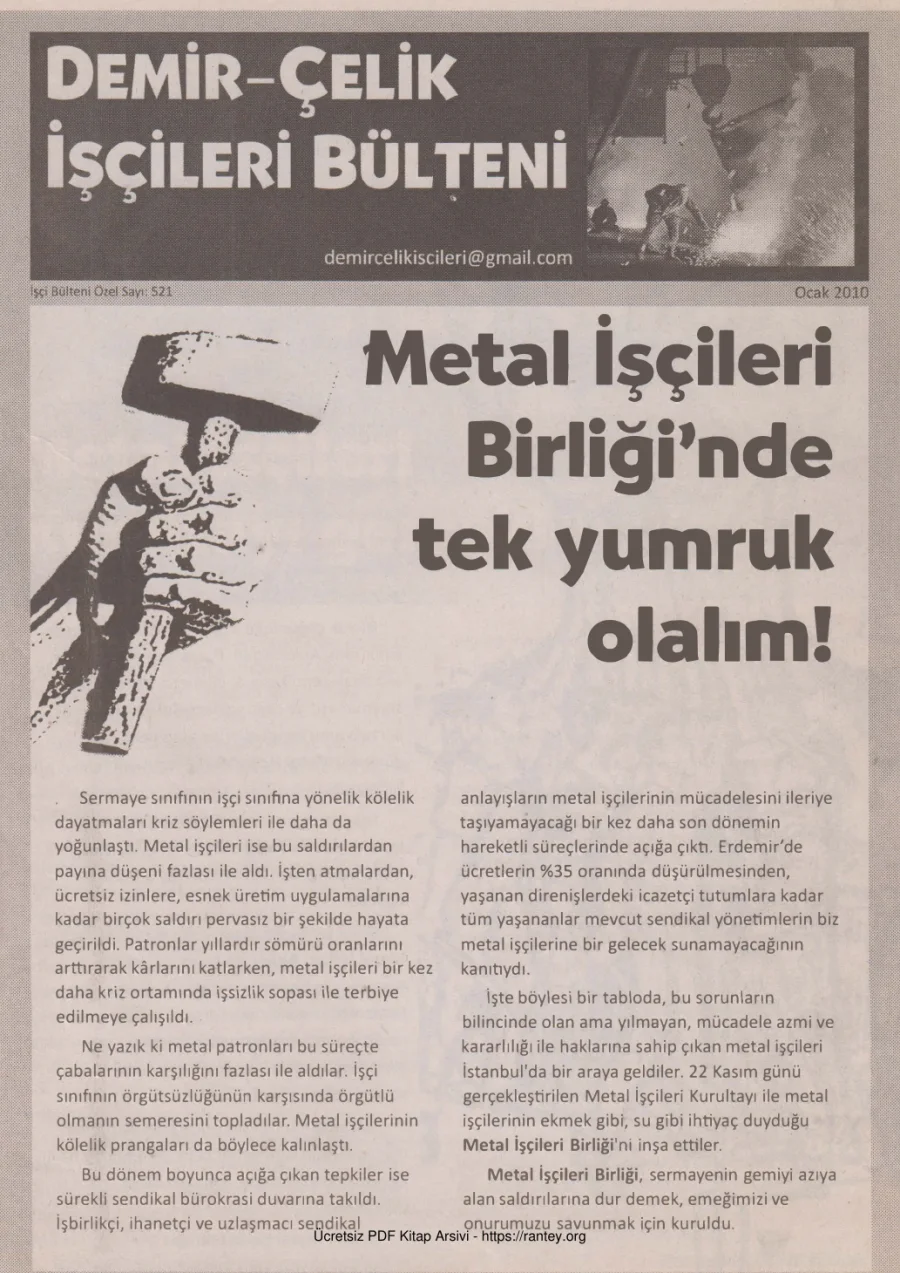 İşçileri Bülteni İşçi Bülteni Özel Sayı 521 Ocak 2010 kapak görseli