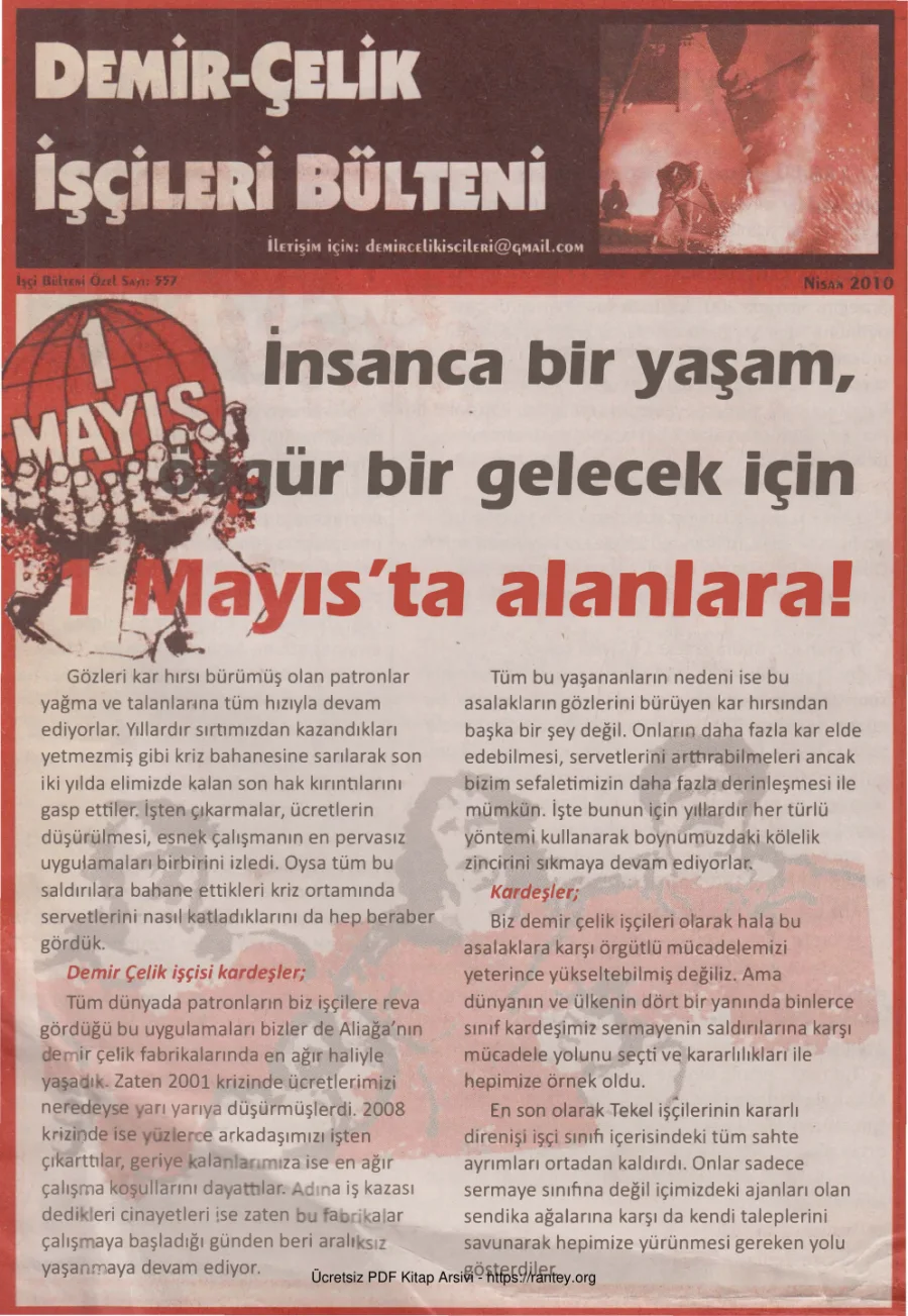 İşçileri Bülteni İşçi Bülteni Özel Sayı 557 Nisan 2010 kapak görseli