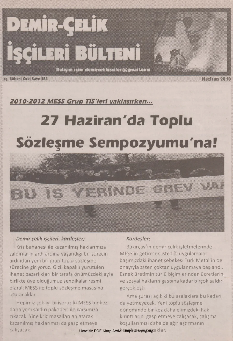 İşçileri Bülteni İşçi Bülteni Özel Sayı 588 Haziran 2010 kapak görseli