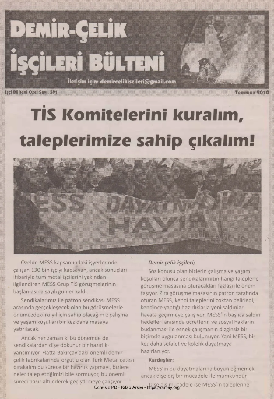 İşçileri Bülteni İşçi Bülteni Özel Sayı 591 Temmuz 2010 kapak görseli