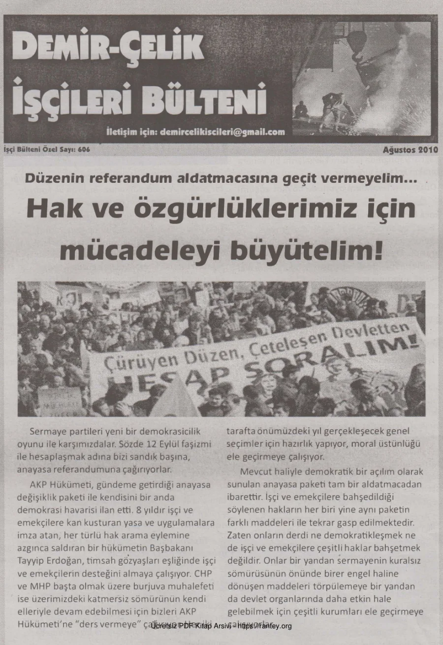 İşçileri Bülteni İşçi Bülteni Özel Sayı 606 Ağustos 2010 kapak görseli