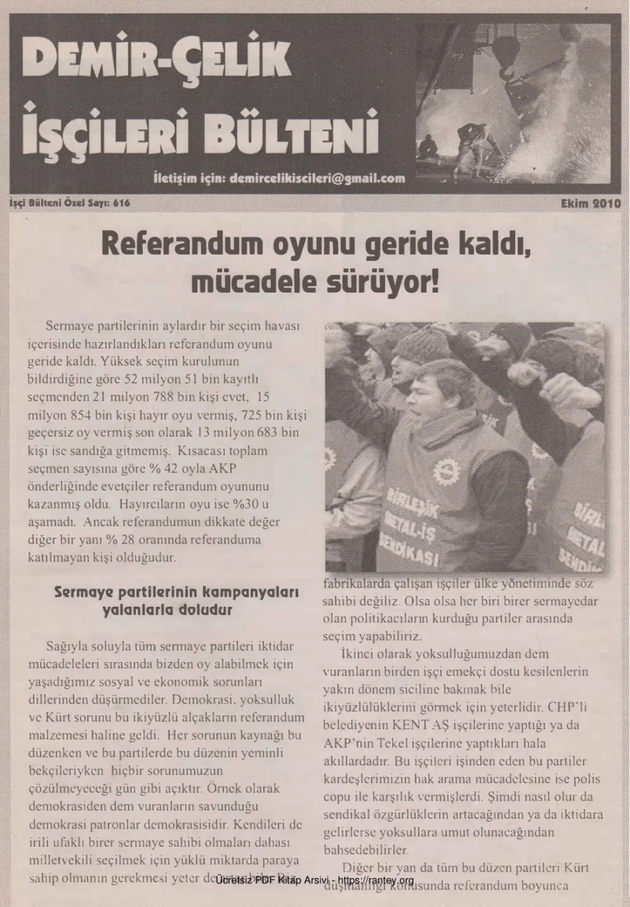 İşçileri Bülteni İşçi Bülteni Özel Sayı 616 Ekim 2010 kapak görseli