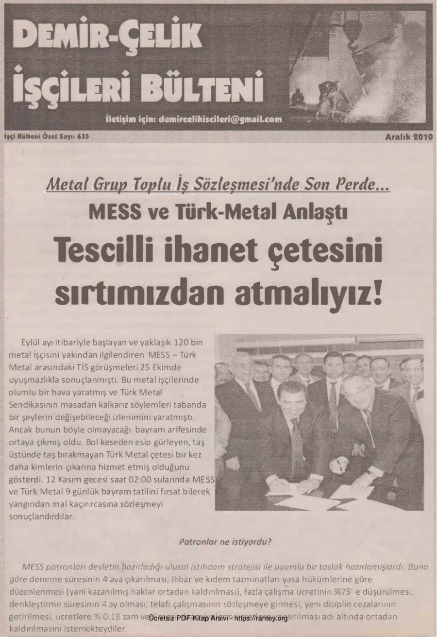 İşçileri Bülteni İşçi Bülteni Özel Sayı 635 Aralık 2010 kapak görseli