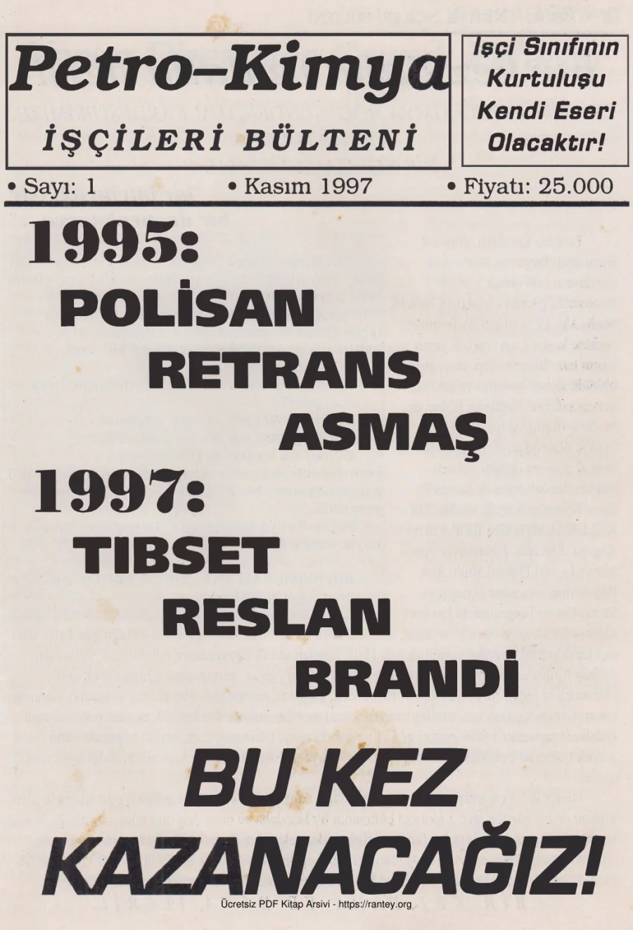 İşçileri Bülteni Sayı 01 Kasım 1997 kapak görseli