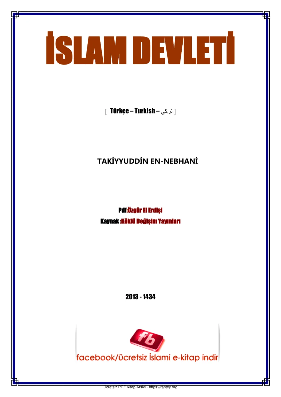İSLAM DEVLETİ Takiyyuddin En Nebhani Ebu Abdulmumin Tekin Mıhçı kapak görseli