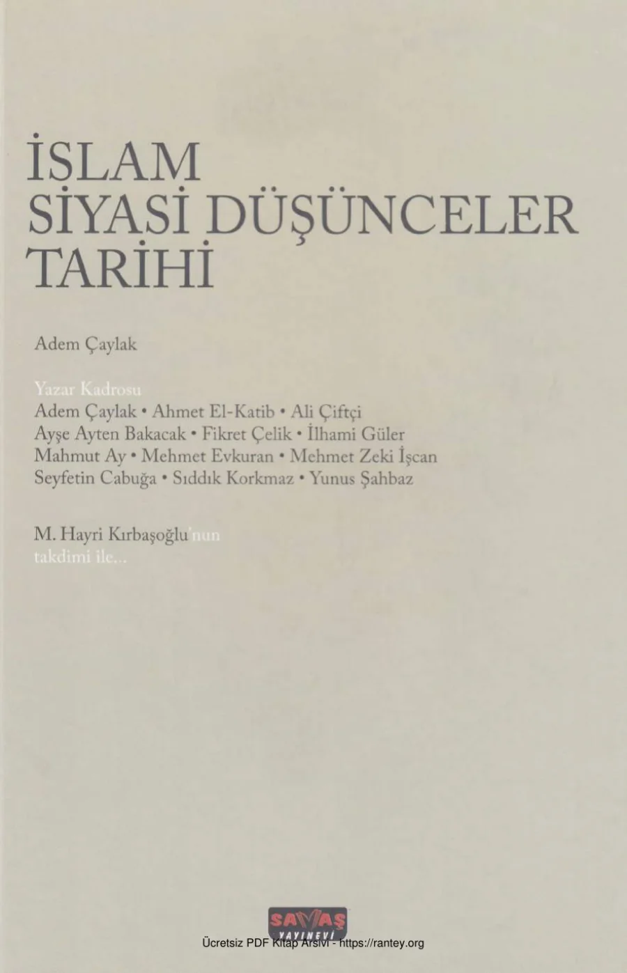 İslam Siyasi Düşünceler Tarihi Savaş Yayınları kapak görseli