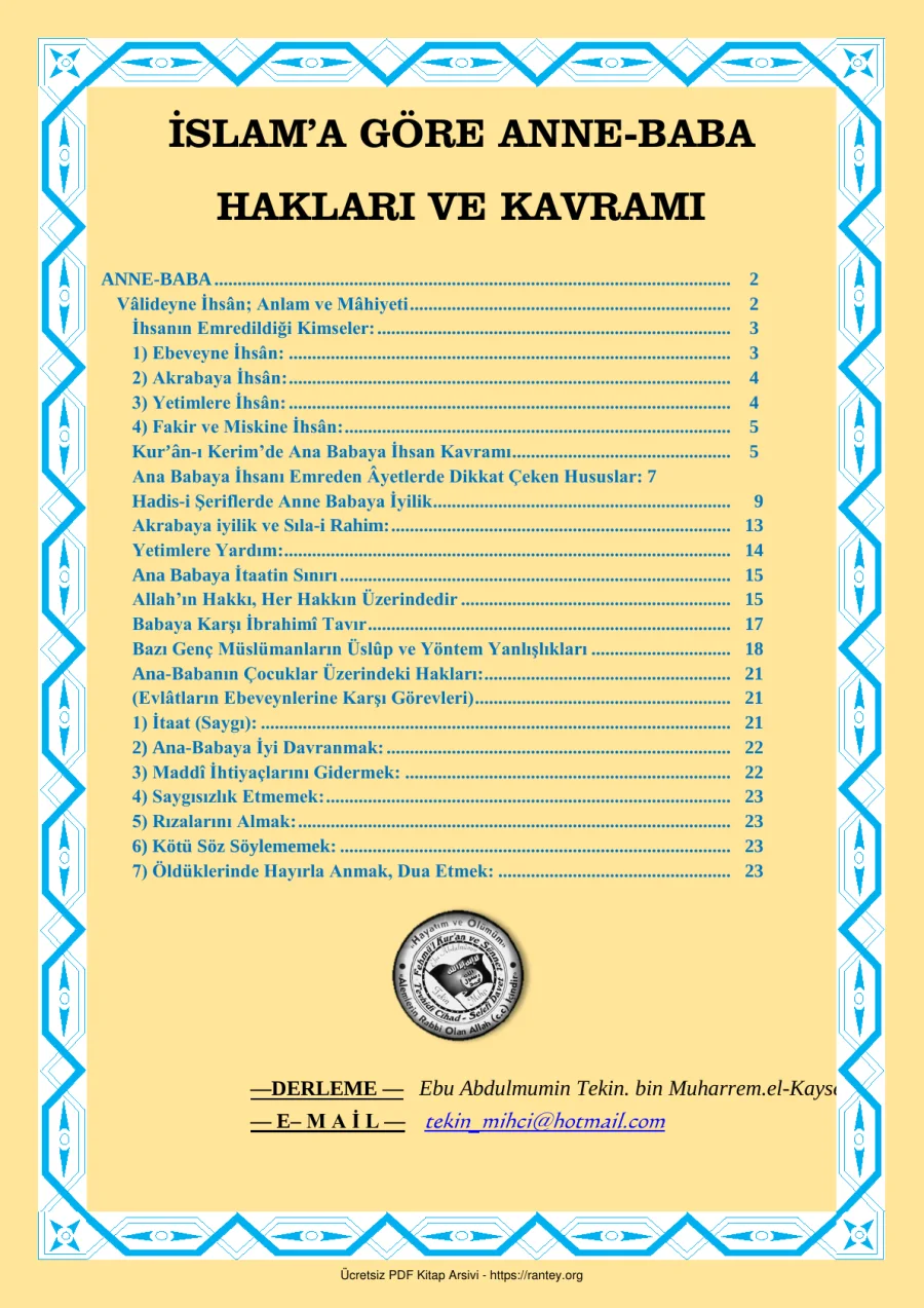 İSLAMA GÖRE ANNE BABA HAKLARI VE KAVRAMI Ebu Abdulmumin Tekin Mıhçı kapak görseli