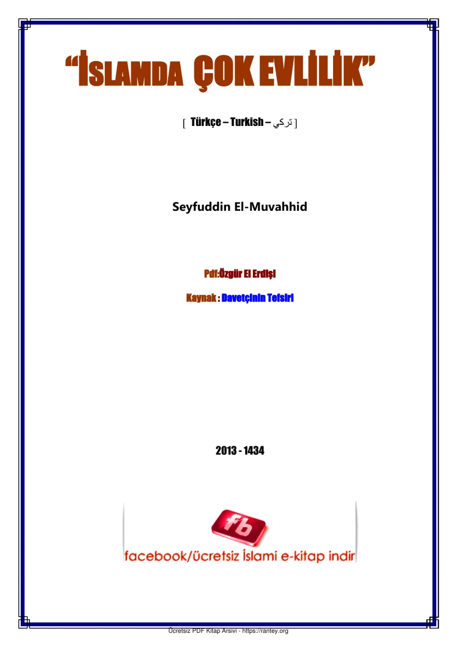 İSLAMDA ÇOK EVLİLİK Seyfuddin El Muvahhid Ebu Abdulmumin Tekin Mıhçı kapak görseli