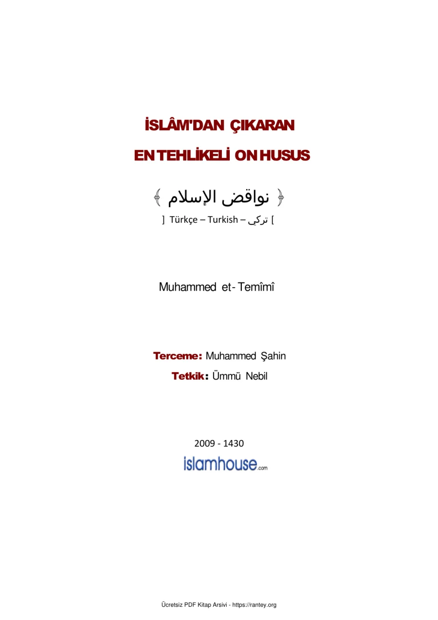 İSLAMDAN ÇIKARAN ON HUSUS Ebu Abdulmumin Tekin Mıhçı kapak görseli