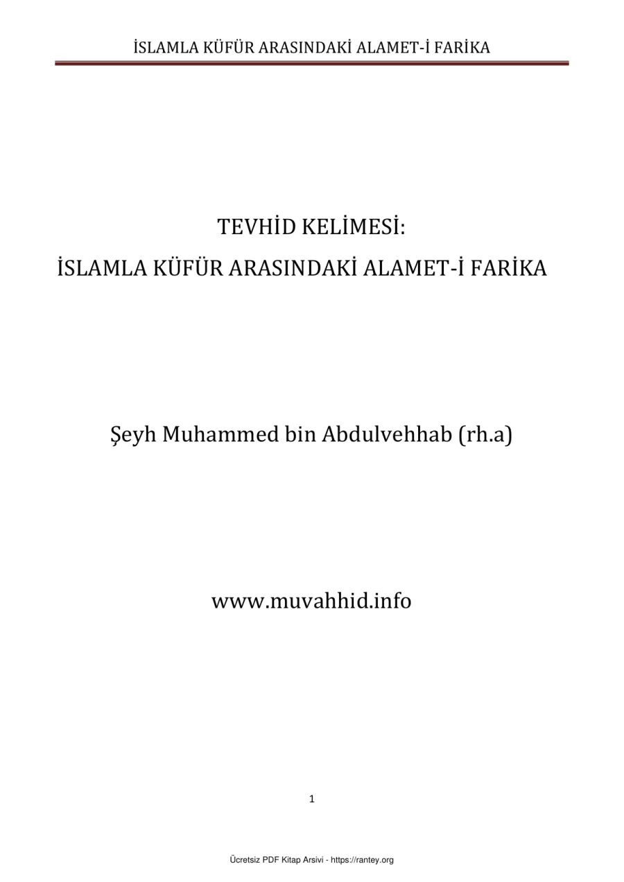 İSLAMLA KÜFÜR ARASINDAKİ ALAMET İ FARİKA Ebu Abdulmumin Tekin Mıhçı kapak görseli