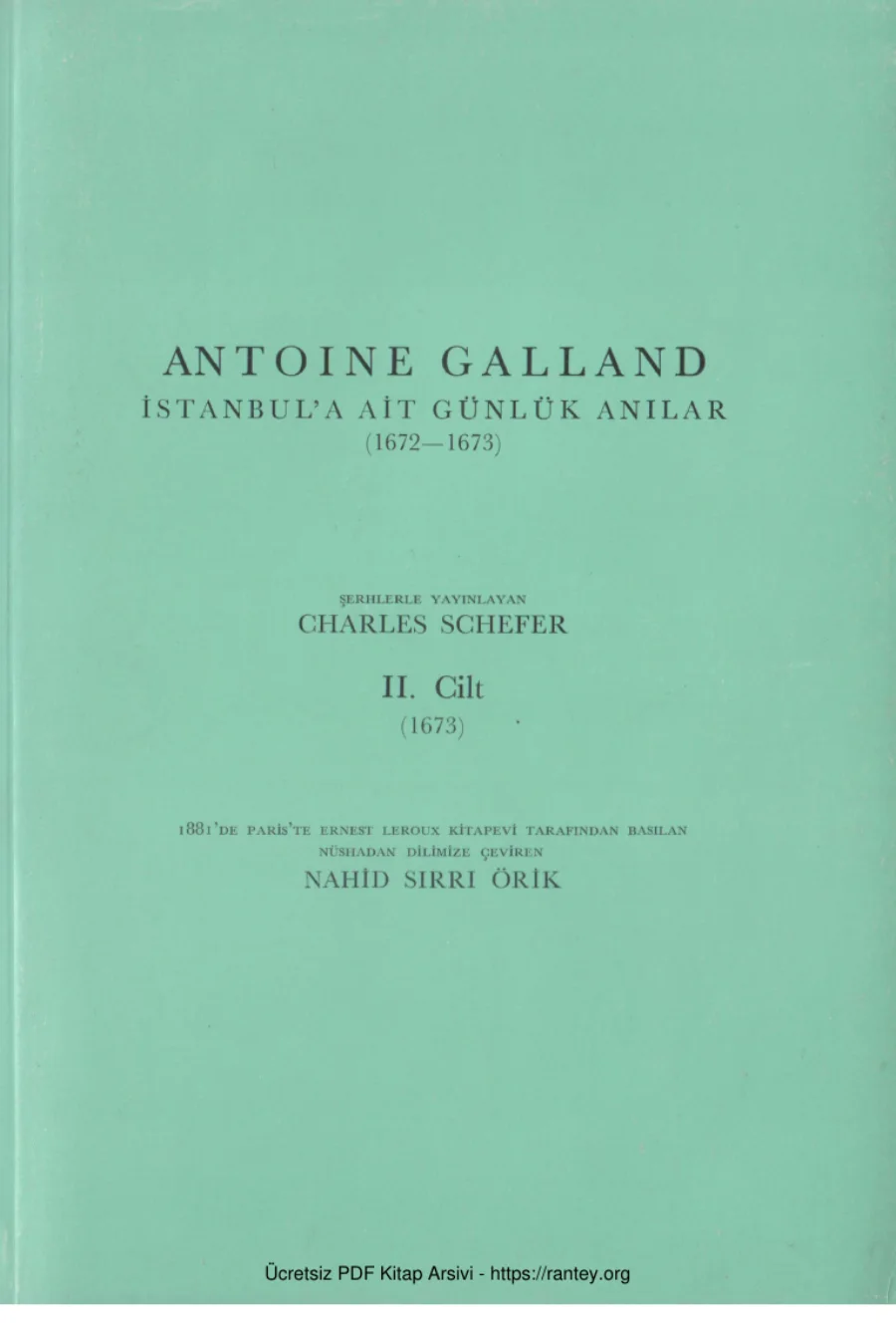 İstanbul'a Ait Günlük Anılar 1672-1673 Cilt II kapak görseli
