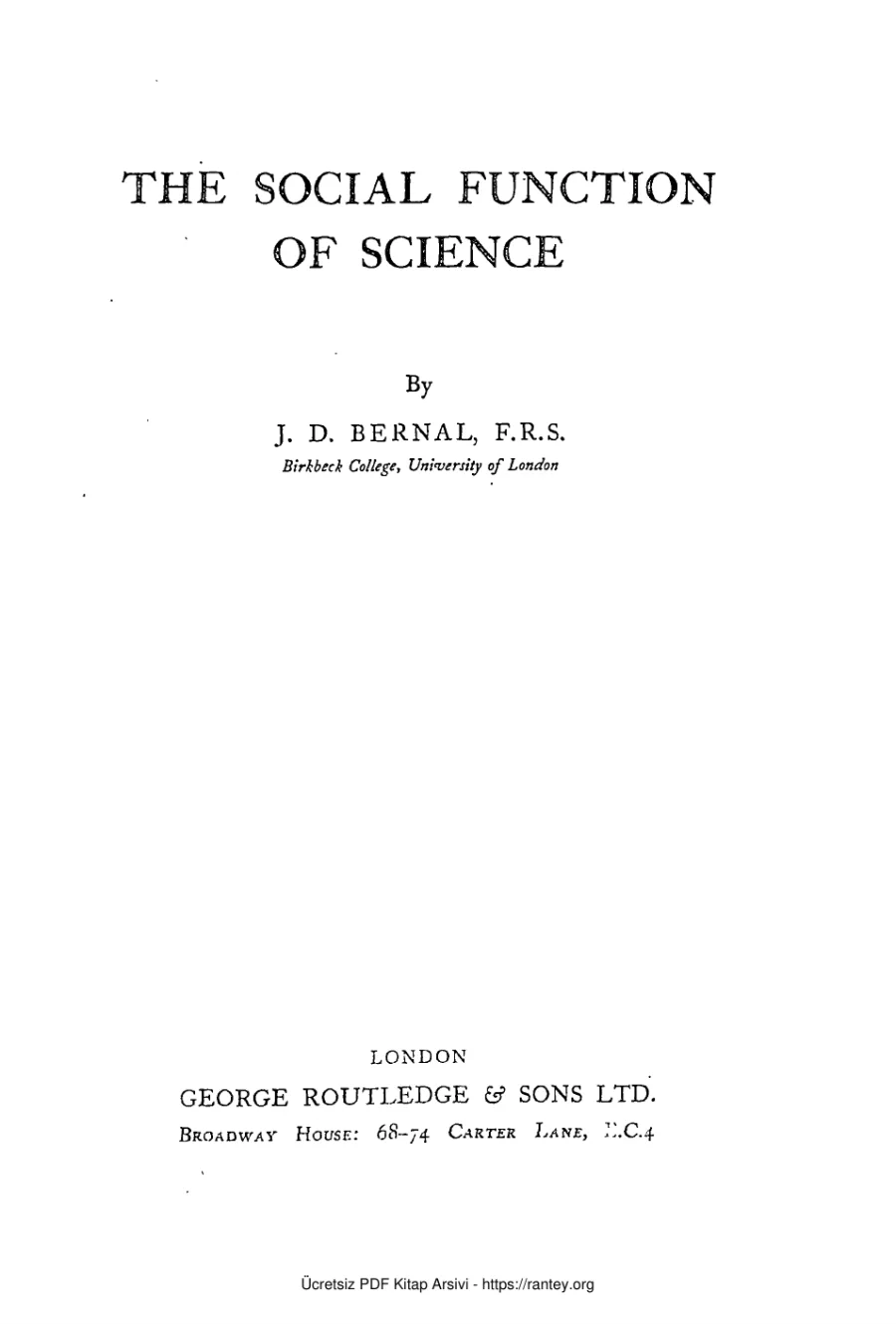 J D Bernall The Social Function of Science kapak görseli
