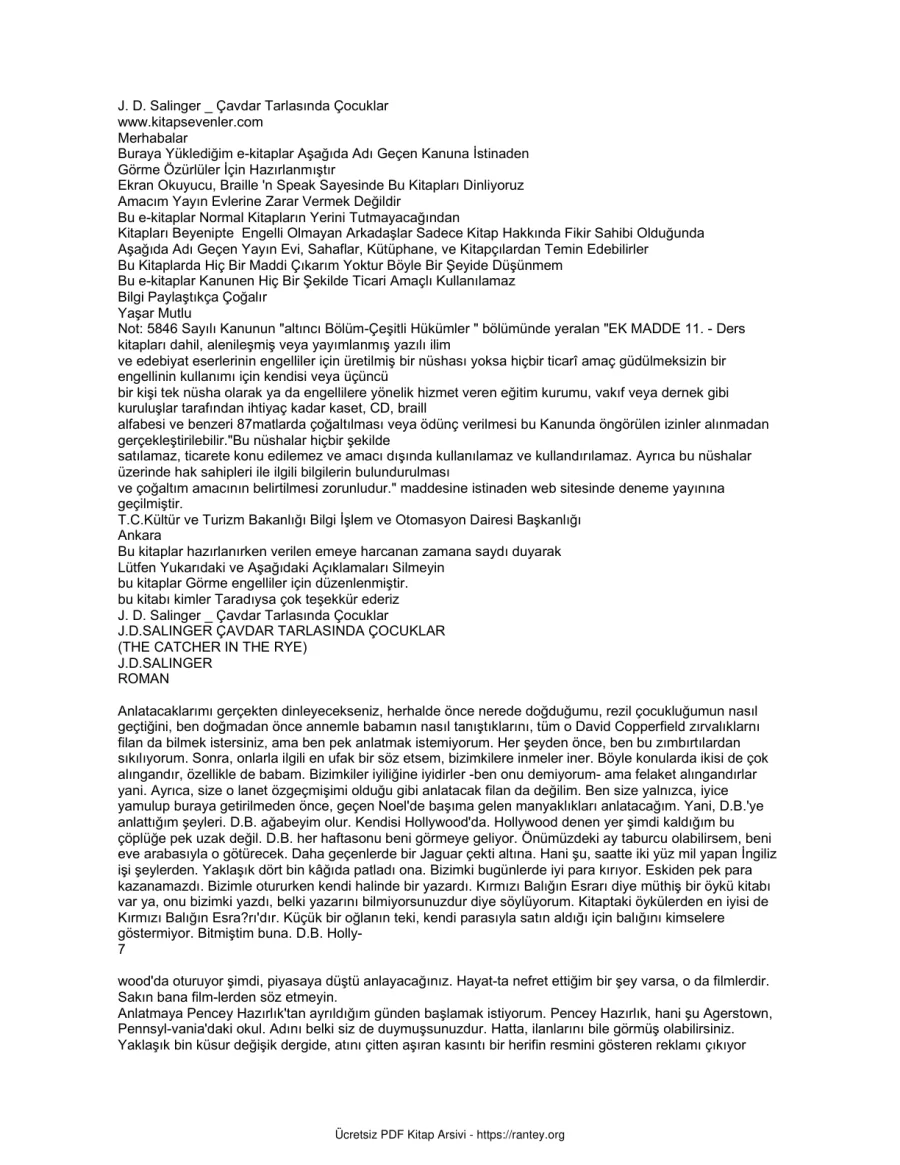 J D Salinger Cavdar Tarlasinda Cocuklar kapak görseli