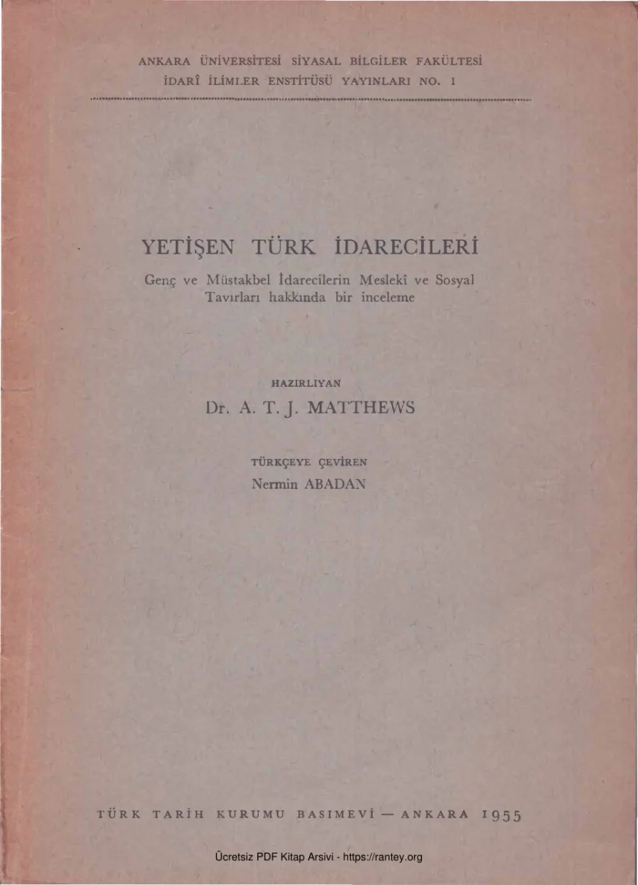 J Matthews Yetişen Türk İdarecileri AÜSBF Yayınları kapak görseli