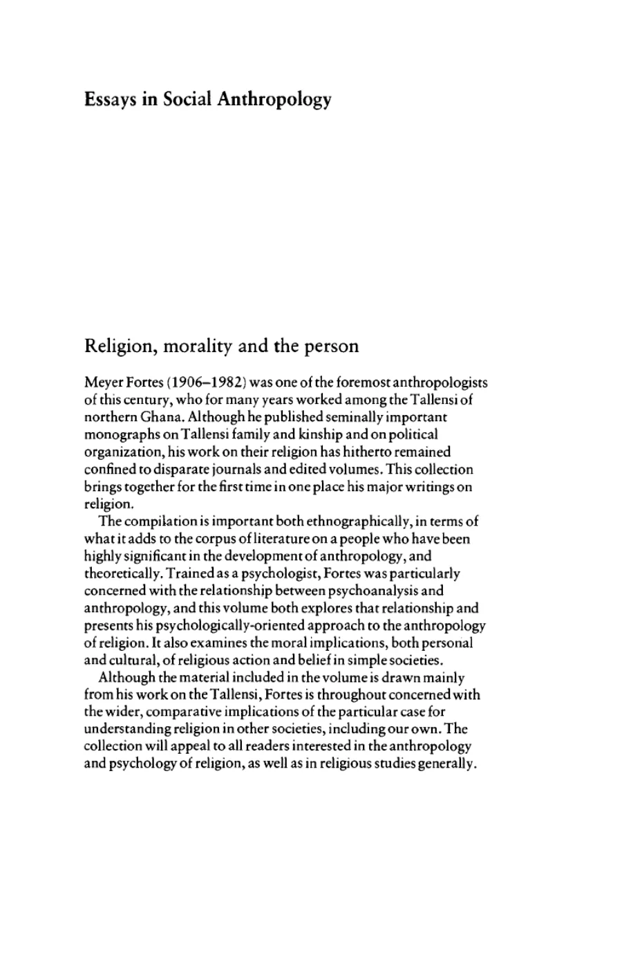 Jack Goody Religion Morality and the Person Essays on Tall kapak görseli