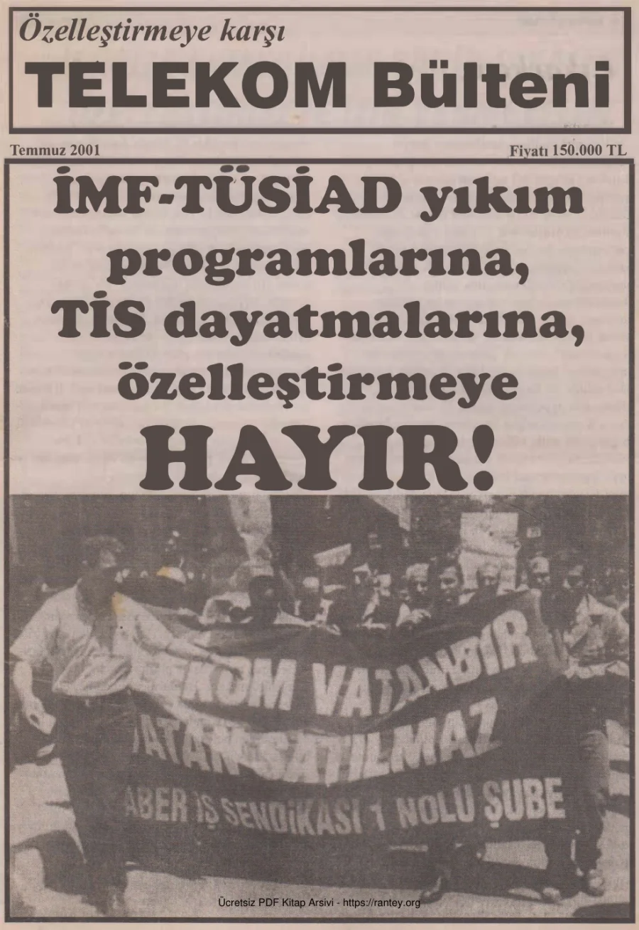 Kamu Emekçileri Bülteni Özel Sayı 31 Temmuz 2001 kapak görseli