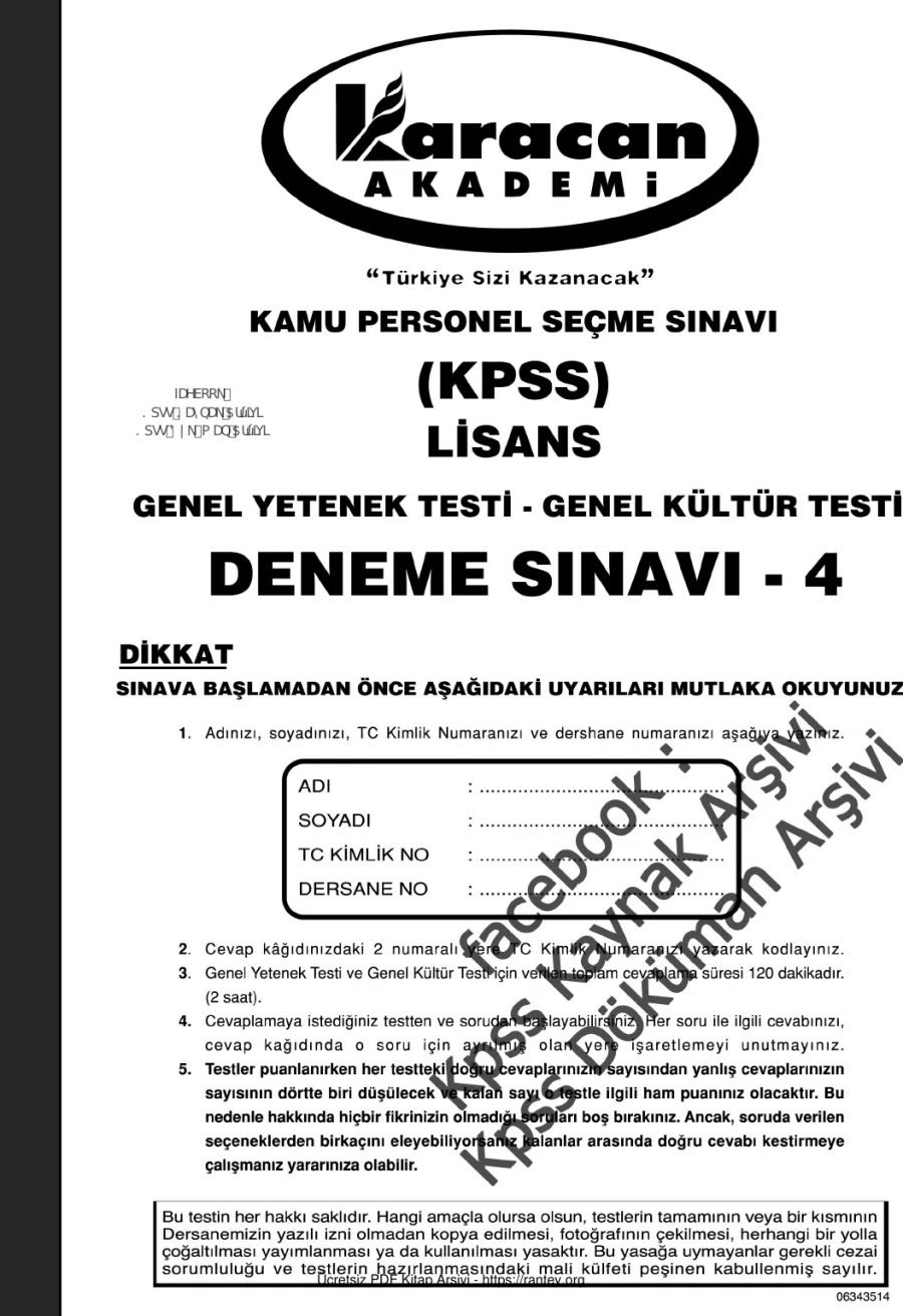 Karacan2014 4Deneme GyGk kapak görseli