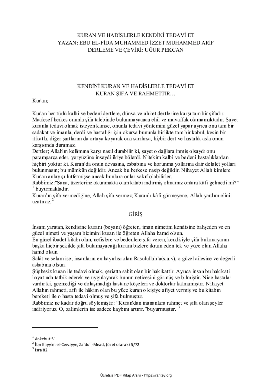 KENDİNİ KURANLA VE HADİSLERLE TEDAVİ RUKYE Ebu Abdulmumin Tekin Mıhçı kapak görseli