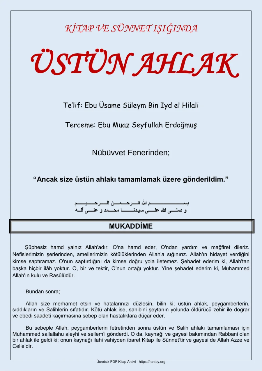 KİTAP VE SÜNNET IŞIĞINDA ÜSTÜN AHLAK Ebu Abdulmumin Tekin Mıhçı kapak görseli