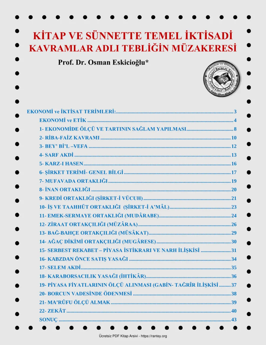 KİTAP VE SÜNNETTE TEMEL İKTİSADİ KAVRAMLAR ADLI TEBLİĞİN MÜZAKERESİ KAVRAMI Ebu Abdulmumin Tekin Mıhçı kapak görseli