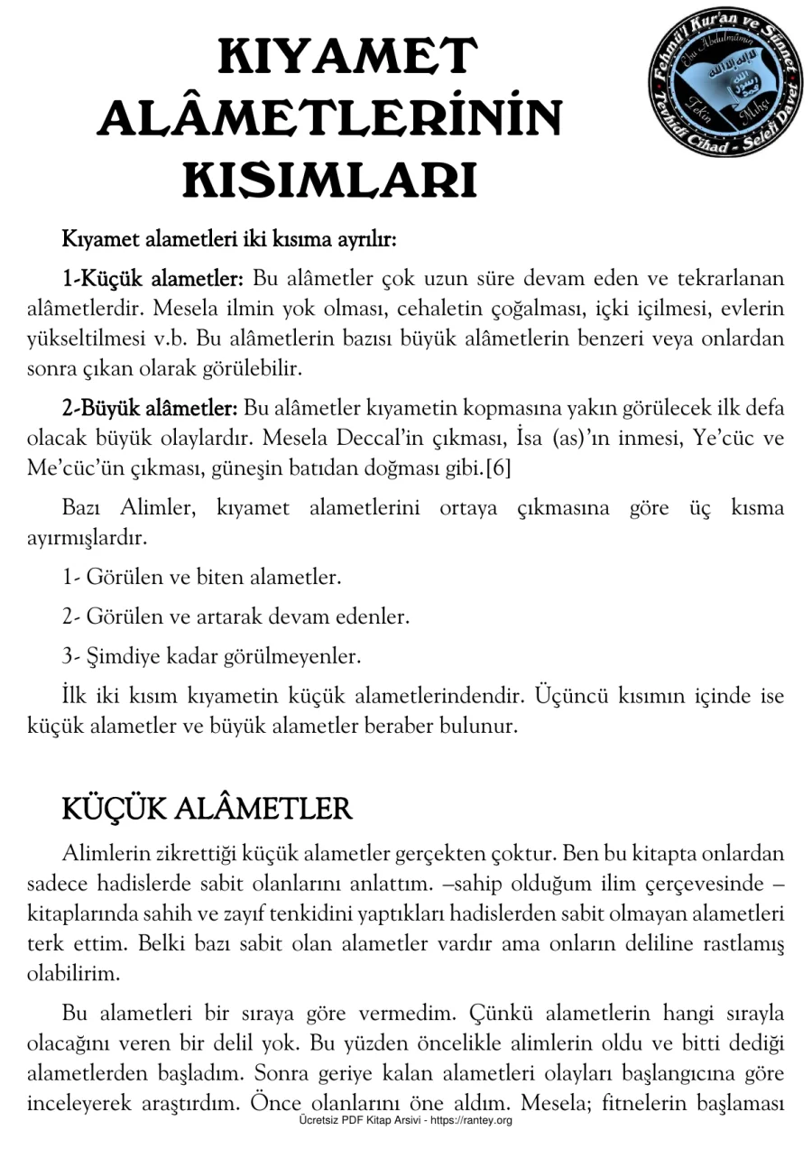 KIYAMET ALMETLERİNİN KISIMLARI Ebu Abdulmumin Tekin Mıhçı kapak görseli