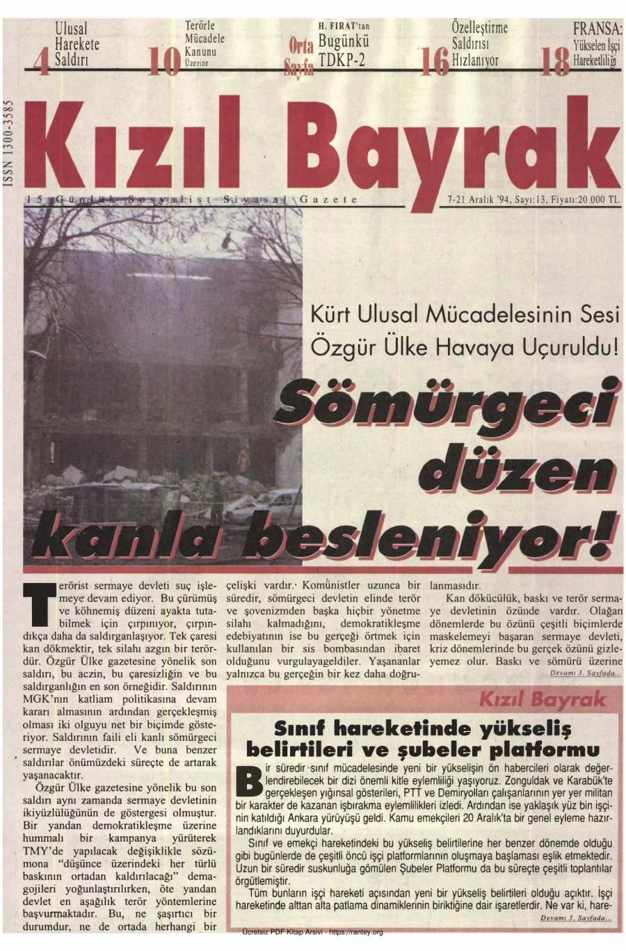 Kızılbayrak Yıl 1994 Sayı 13 07 21 Aralık kapak görseli