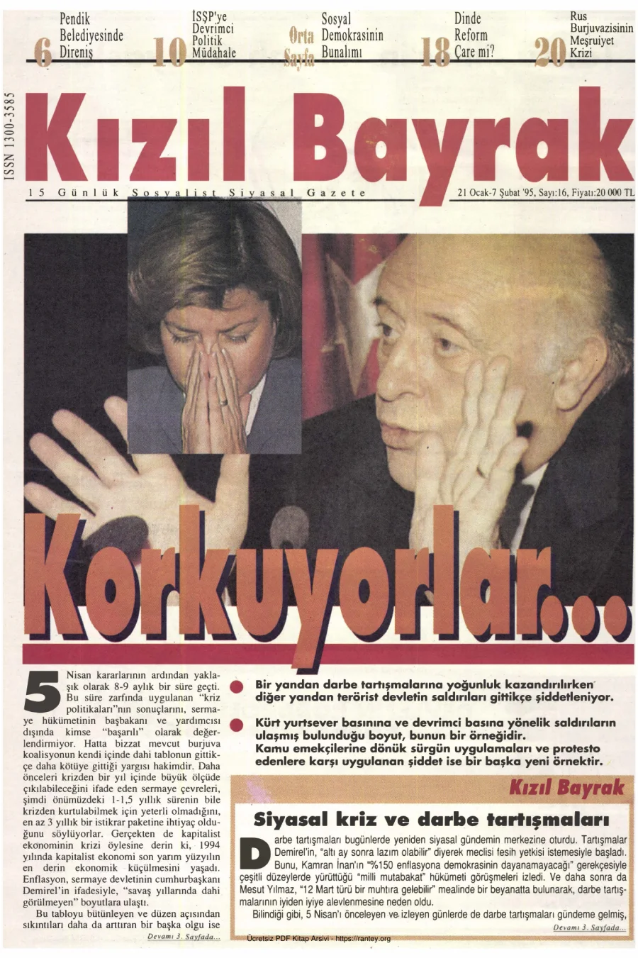 Kızılbayrak Yıl 1995 Sayı 16 21 Ocak 7 Şubat kapak görseli