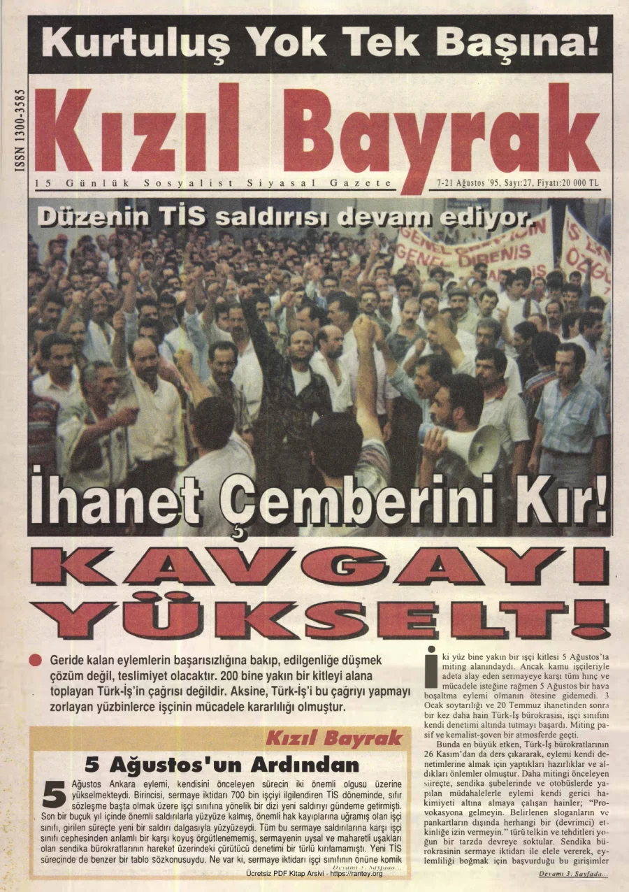 Kızılbayrak Yıl 1995 Sayı 27 7 21 Ağustos kapak görseli