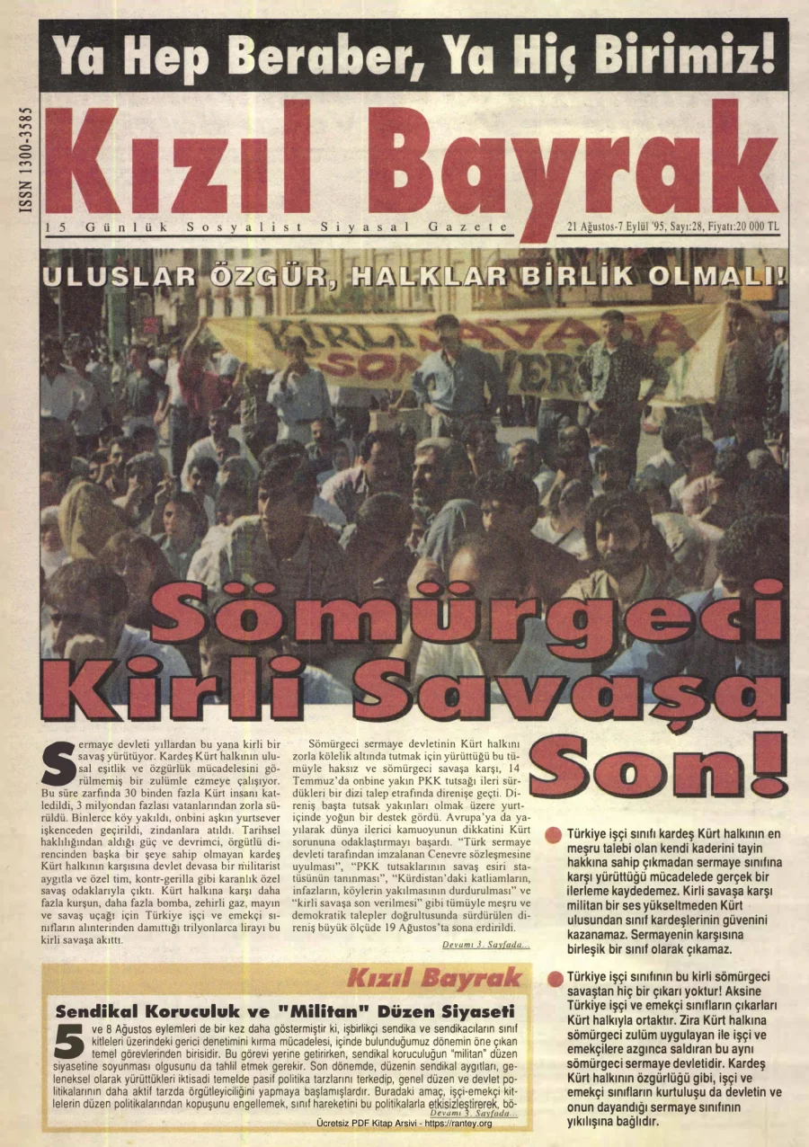Kızılbayrak Yıl 1995 Sayı 28 21 Ağustos 7 Eylül kapak görseli