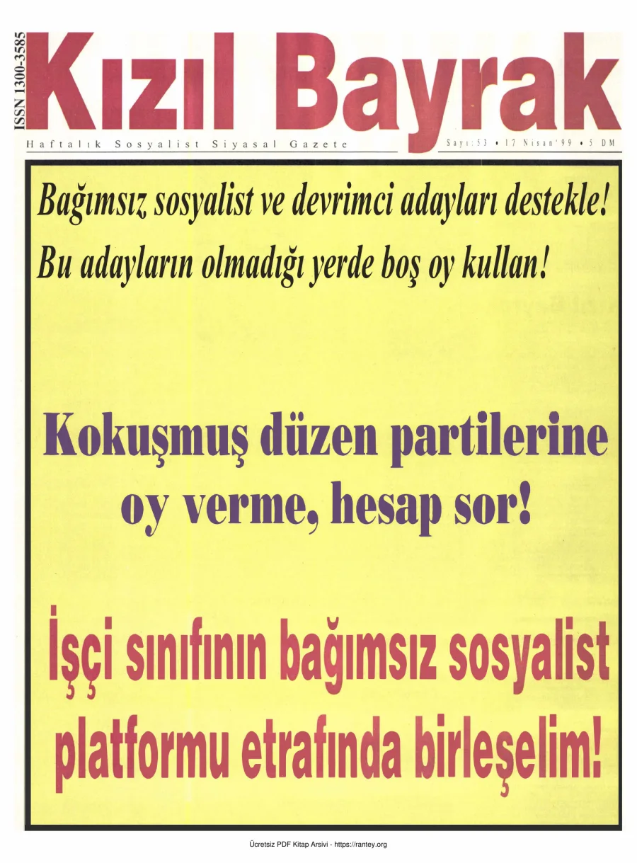 Kızılbayrak Yıl 1999 Sayı 14 17 Nisan kapak görseli