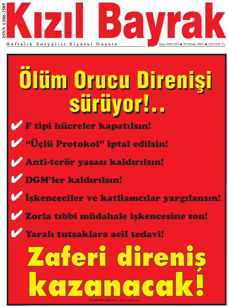 Kızılbayrak Yıl 2001 Sayı 03 20 Ocak kapak görseli
