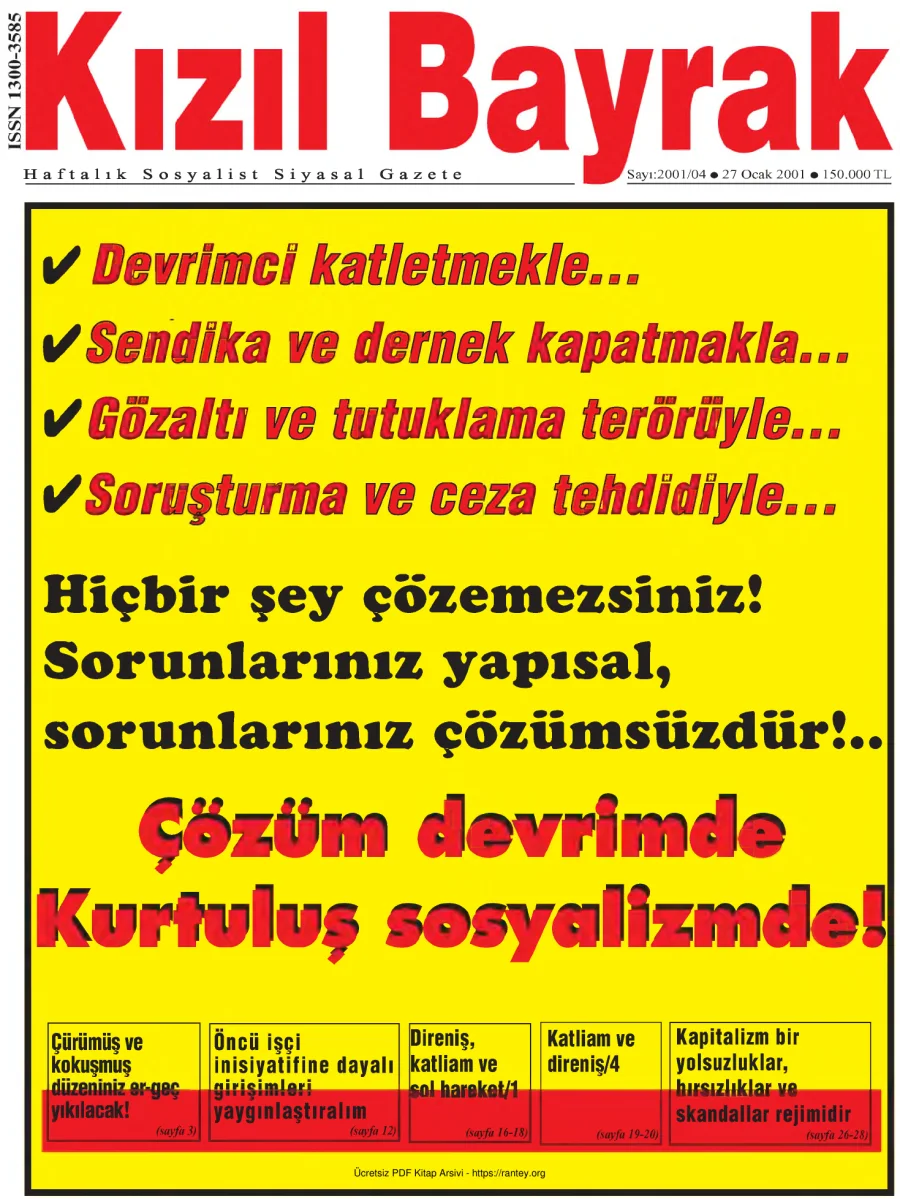 Kızılbayrak Yıl 2001 Sayı 04 27 Ocak kapak görseli