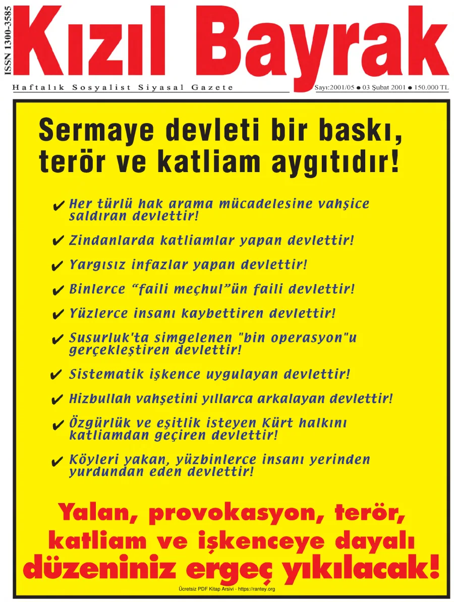 Kızılbayrak Yıl 2001 Sayı 05 3 Şubat kapak görseli
