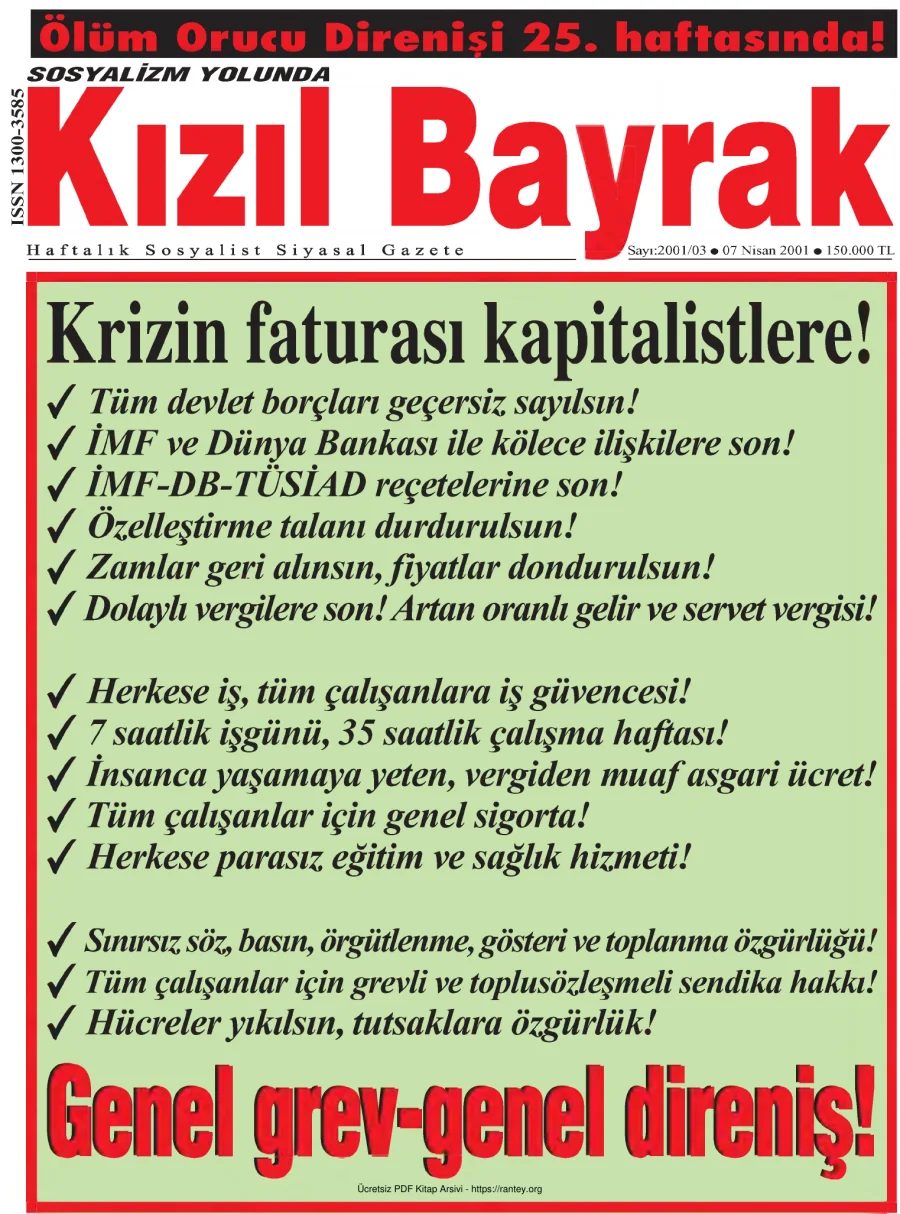 Kızılbayrak Yıl 2001 Sayı 13 7 Nisan kapak görseli