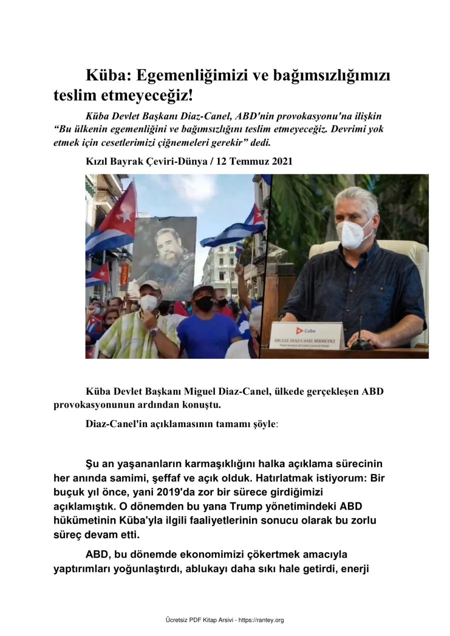 Küba Egemenliğimizi ve bağımsızlığımızı teslim etmeyeceğiz kapak görseli