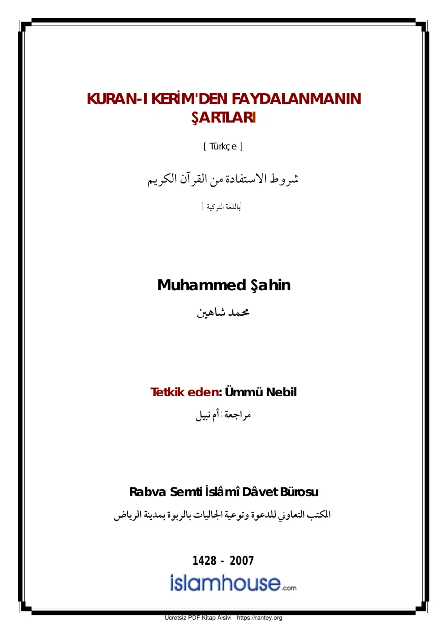 KURAN I KERİM DEN FAYDALANMANIN ŞARTLARI Ebu Abdulmumin Tekin Mıhçı kapak görseli