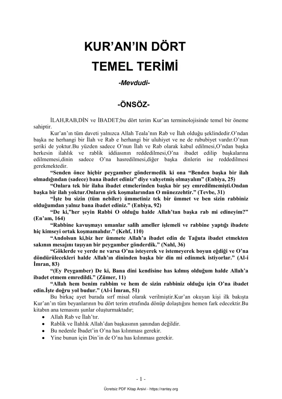 KURAN IN DÖRT TERİMİ MEVDUDİ Ebu Abdulmumin Tekin Mıhçı kapak görseli