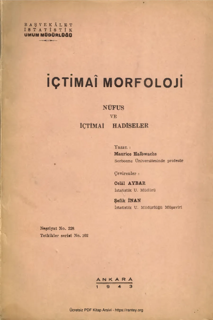 Maurice Halbwachs İçtimai Morfoloji Nüfus ve İçtimai Hadiseler BVİUM Yayınları kapak görseli