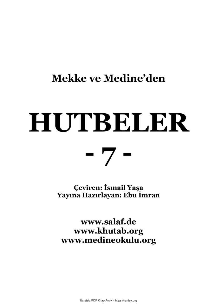 MEDİNE HUTBELERİ CİLT 7 Ebu Abdulmumin Tekin Mıhçı kapak görseli