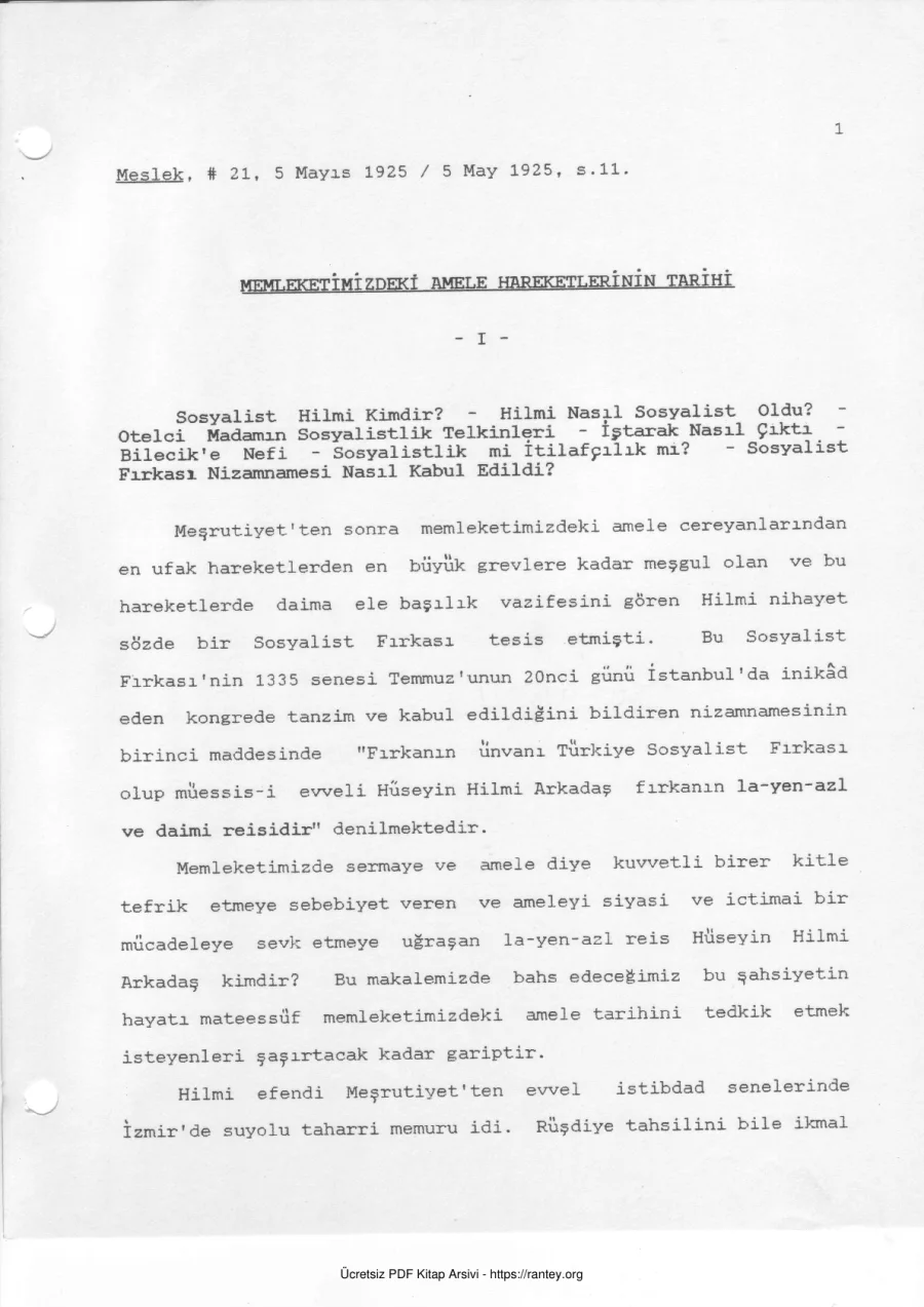 Memleketimizdeki Amele Hareketlerinin Tarihi kapak görseli