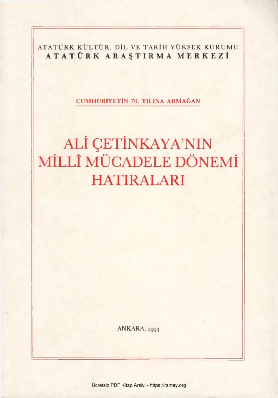 Milli Mücadele Dönemi Hatıraları kapak görseli