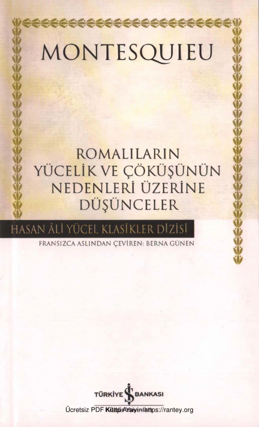 Montesquieu Romalıların Yücelik ve Çöküşünün Nedenleri Üzerine Düşünceler kapak görseli