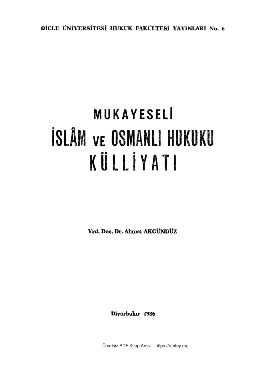Mukayeseli İslm ve Osmanlı Hukuku Külliyatı DÜHF Yayınları kapak görseli