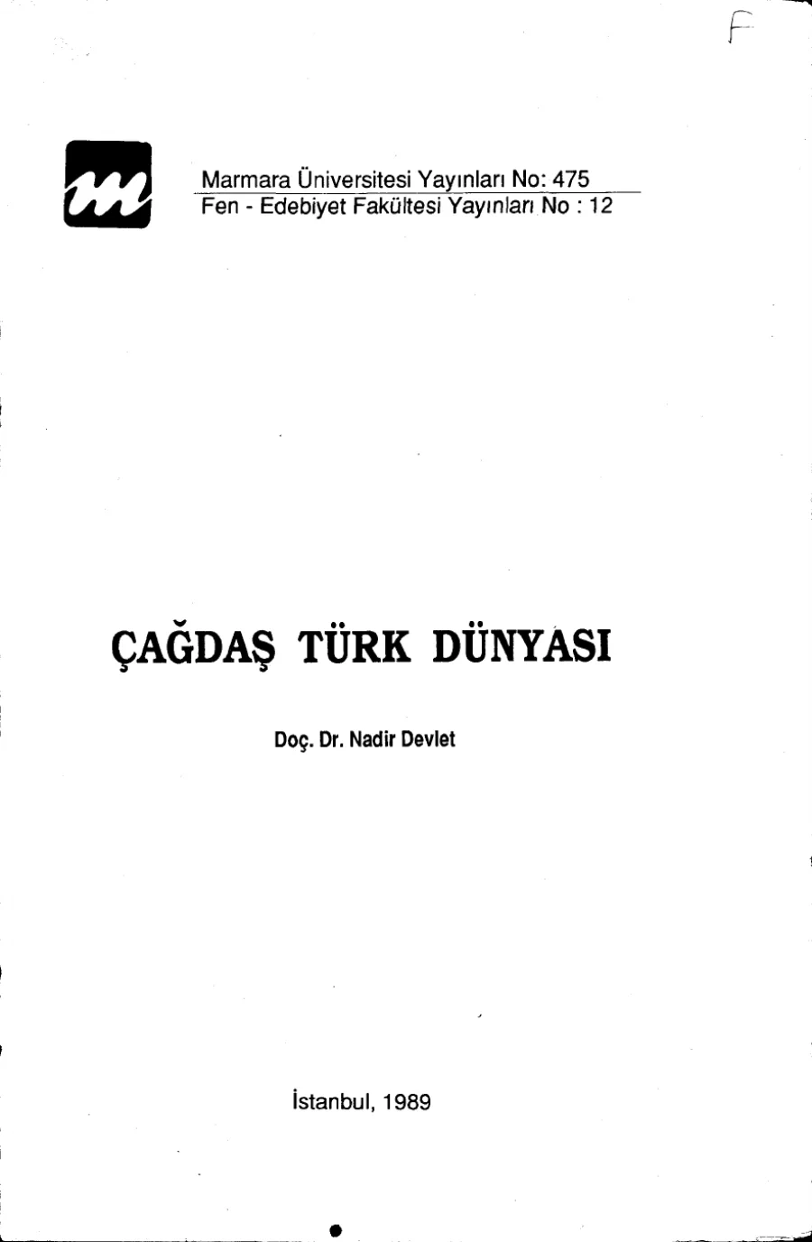 Nadir Devlet Çağdaş Türk Dünyası Marmara Üniversitesi Yayınları kapak görseli