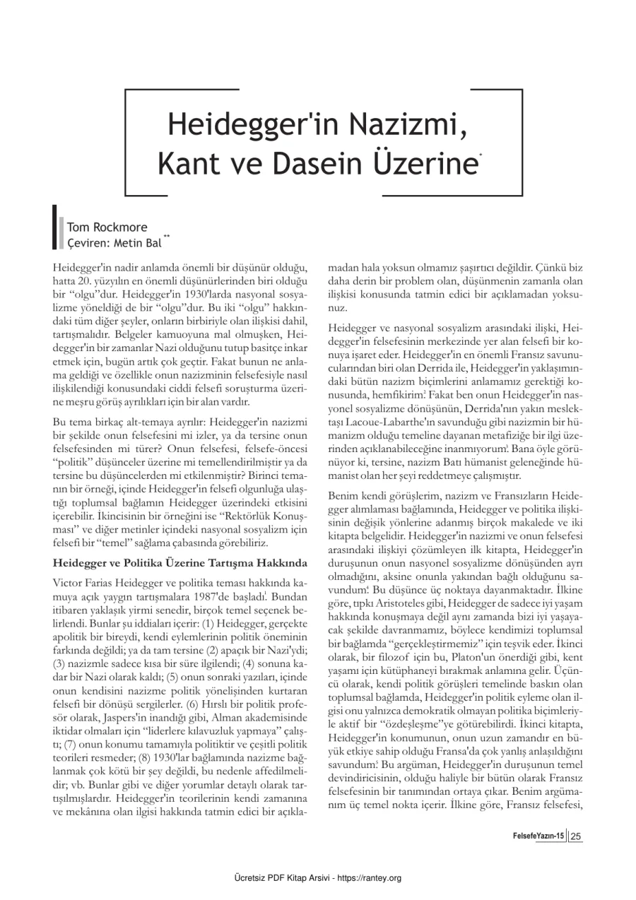 Nazizmi Kant ve Dasein Üzerine kapak görseli