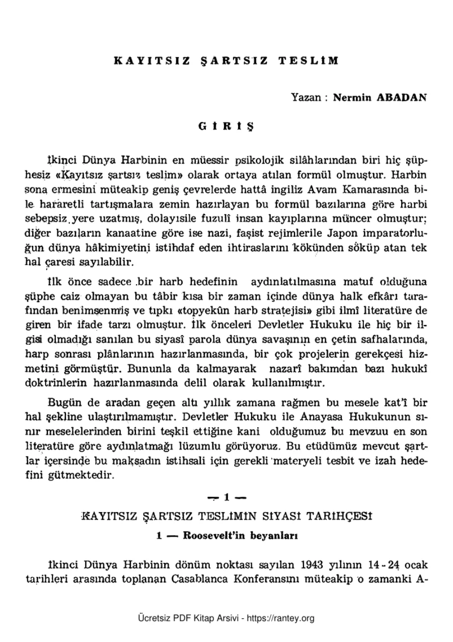 Nermin Abadan Unat Kayıtsız Şartsız Teslim SBF Dergisi Cilt 6 Sayı 1 kapak görseli