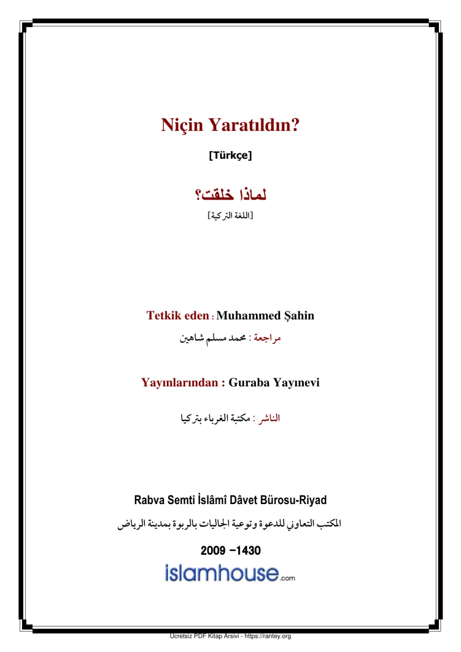 NİÇİN YARATILDIN Ebu Abdulmumin Tekin Mıhçı kapak görseli