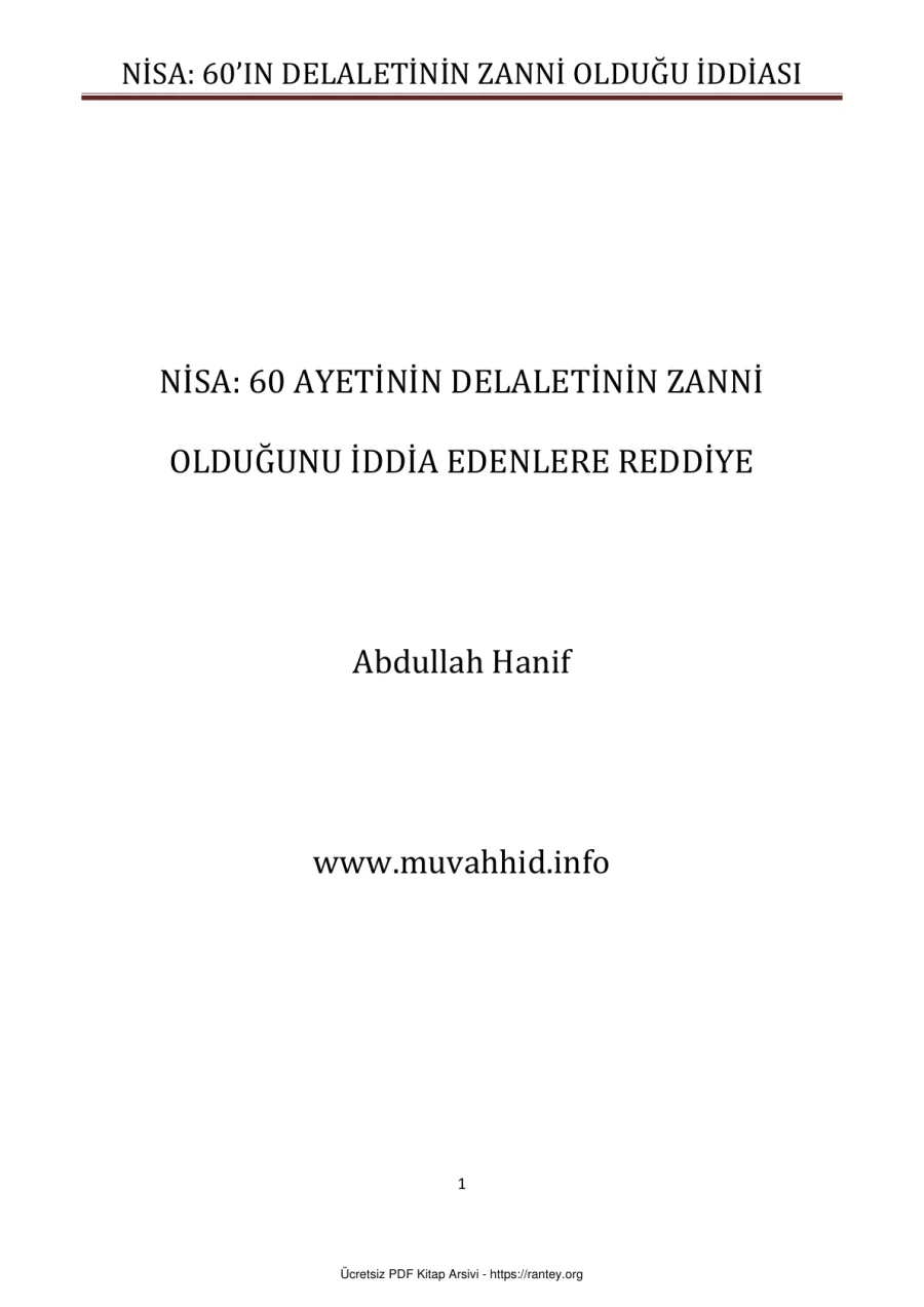 NİSA 60IN DELALETİNİN ZANNİ OLDUĞU İDDİASI Ebu Abdulmumin Tekin Mıhçı kapak görseli